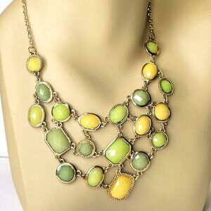 Yellow And Green Faceted Statement Necklace
